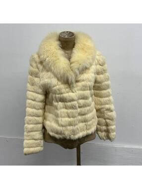 Vintage Cream White Rabbit & Fox Fur Jacket